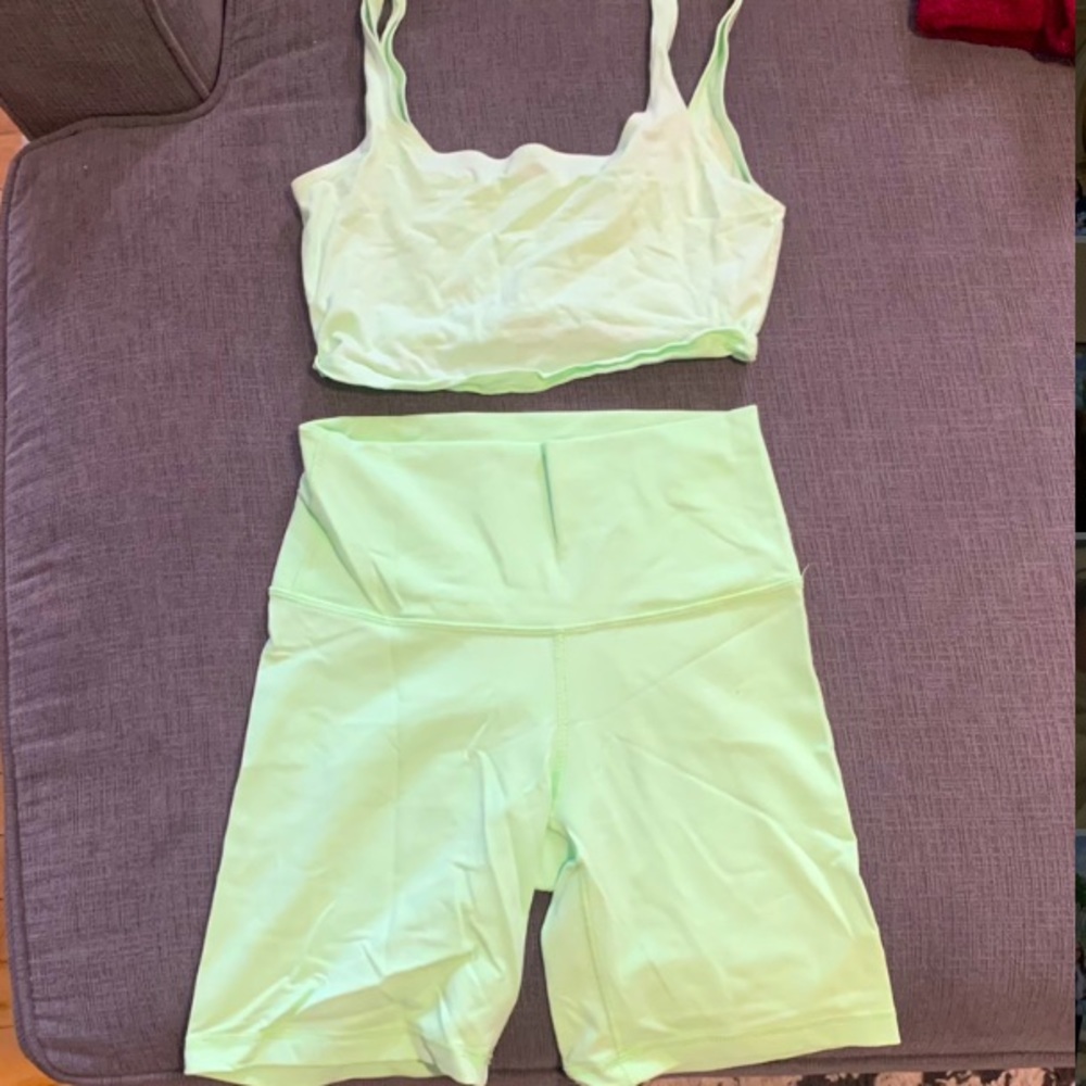 Aritzia Pastel Green Biker Shorts + Bra Set (Size Small)